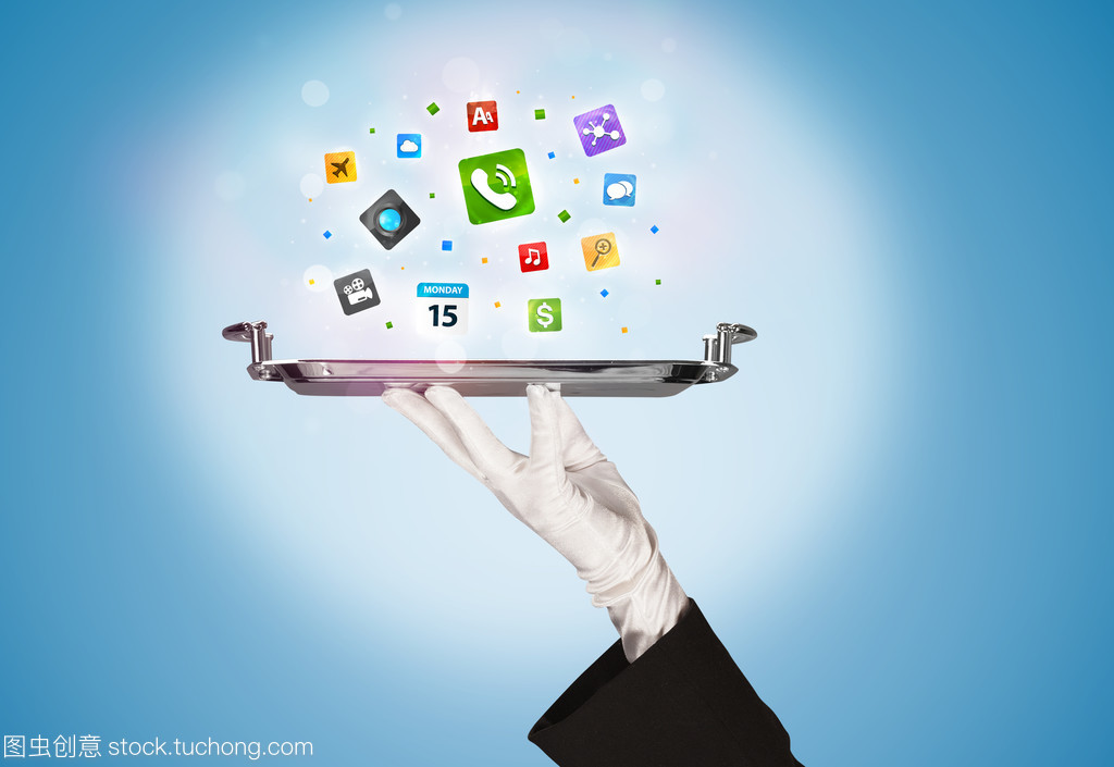 服務員手拿托盤圖標 為新媒體服務注入專業(yè)與親和力